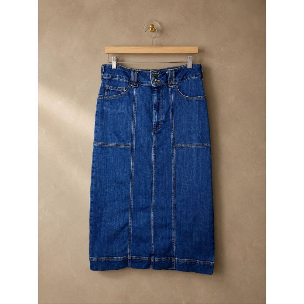 Anthropologie sz 6 pilcro the skipper seamed midi skirt medium wash denim